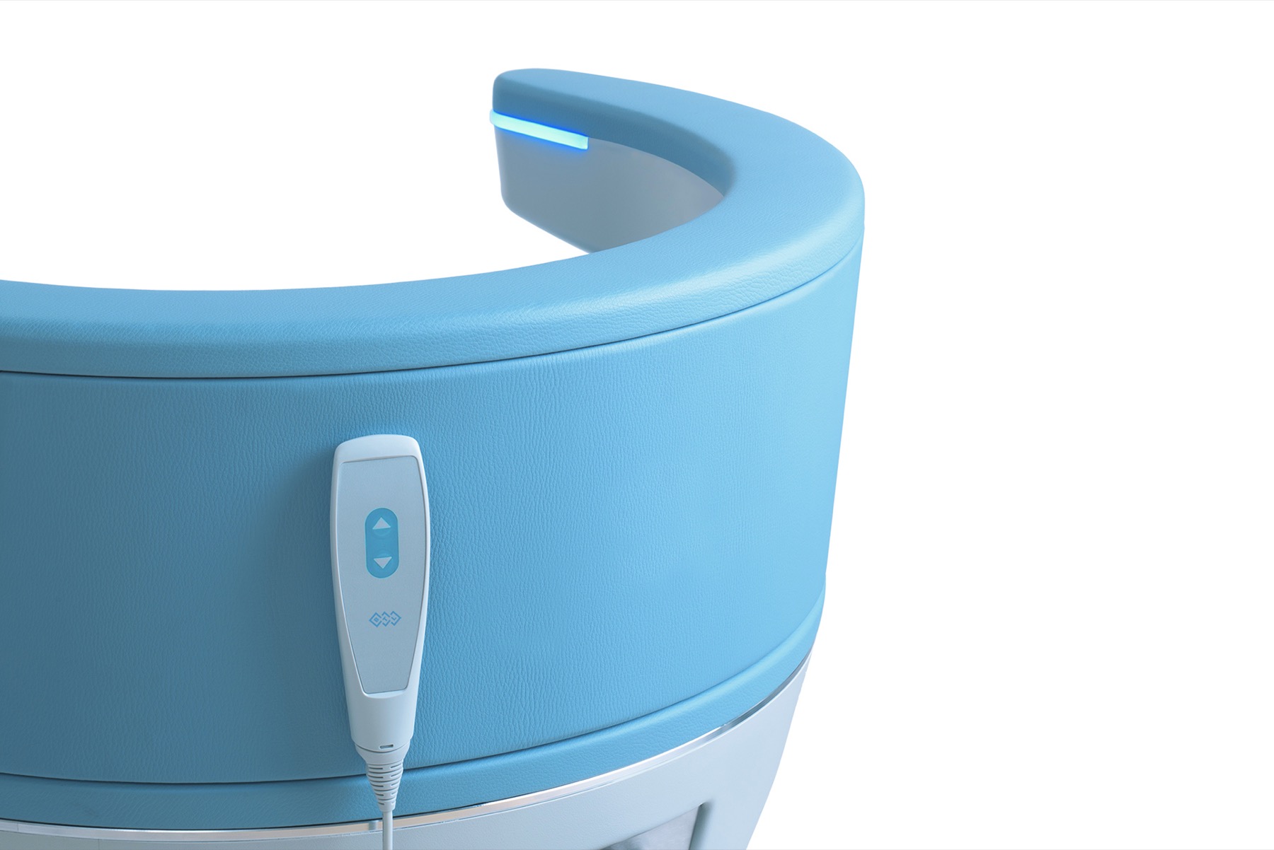 Close view of the Emsella chair and treatment control